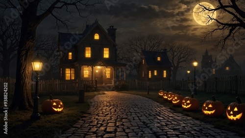 photo of house with scary decoration during halloween celebration made by AI generative