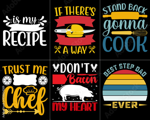Simple Kitchen Hand Lettering, Typographic Emblems Set Vector Illustration for Wrapping Paper, Banner, Holiday Cards