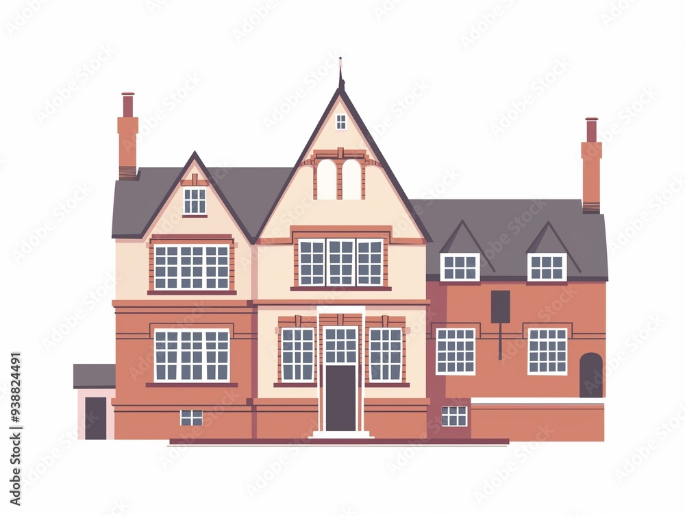 Naklejka premium Traditional school building simple illustration. AI generated
