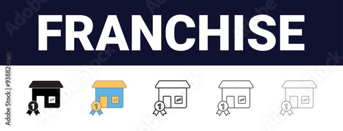 Different style Franchise Icons set collection. Franchise Line editable icons set. black outline franchise icons set, Editable, filled, outline, line and stroke style can be used for web, mobile, ui,	