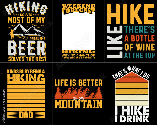 Cute Hiking Calligraphy, Labels And Badges Pack Vector Illustration for Holiday Cards, Logo, Label