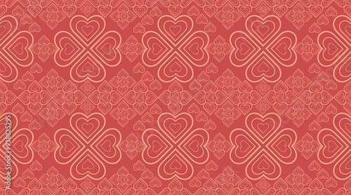 Heart-shaped seamless fabric pattern, wallpaper, seamless fabric pattern, leaf pattern. photo