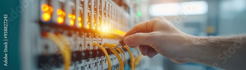 hand adjusting electronic devices in a modern control panel, showcasing technology and precision. photo