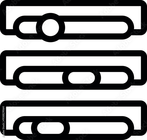 This vector icon set presents different positions of adjustable sliders within scroll bars