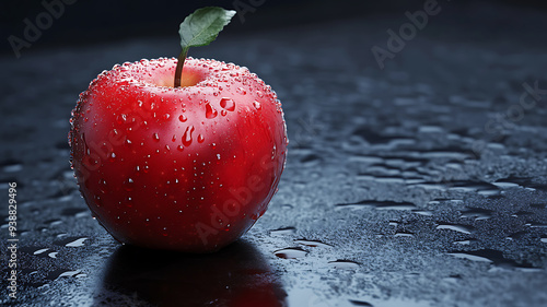 A hyperrealistic apple with vibrant colors and detailed textures, including subtle imperfections on the skin, set against a plain white background to highlight its lifelike quality. photo