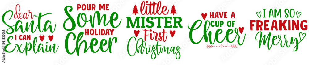 Fototapeta premium Minimal Christmas Typography, Labels And Badges Pack Vector Illustration for Holiday Cards, Label, Wrapping Paper