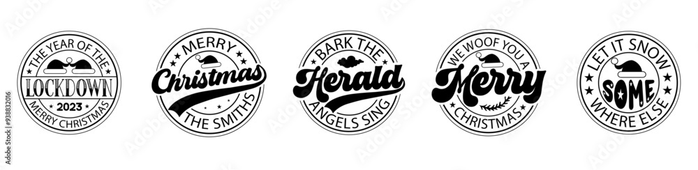 Fototapeta premium Minimalist Christmas Round Phrases, Typography Bundle Vector Illustration for Infographic, Postcard, Motion Graphics