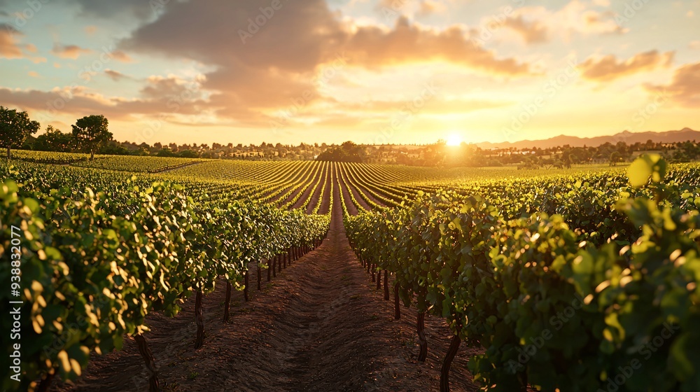 Naklejka premium sunset vineyard landscape