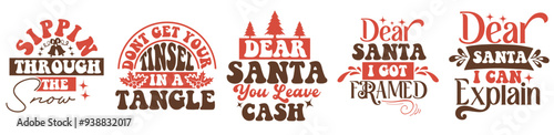 Cute Christmas Retro Invitation, Phrases Bundle Vector Illustration for Flyer, T-Shirt Design, Presentation