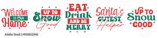 Decorative Christmas Retro Hand Lettering, Typographic Emblems Set Vector Illustration for Packaging, Presentation, Greeting Card