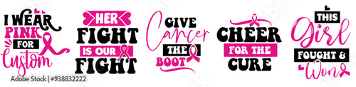 Decorative Breast Cancer Typographic Emblems, Phrases Bundle Vector Illustration for Vouchers, Advertisement, Banner