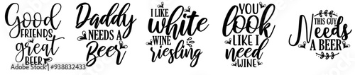 Elegant Beer And Wine Labels And Badges, Calligraphic Lettering Pack Vector Illustration for Bookmark, Advertisement, Label