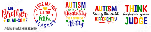 Colourful Autism Inscriptions, Typography Bundle Vector Illustration for Logo, Flyer, Poster