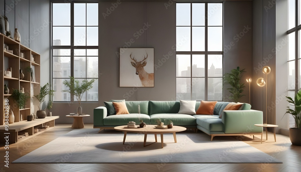 Photo modern style interior room 3d illustration Photo modern style interior room 3d illustration