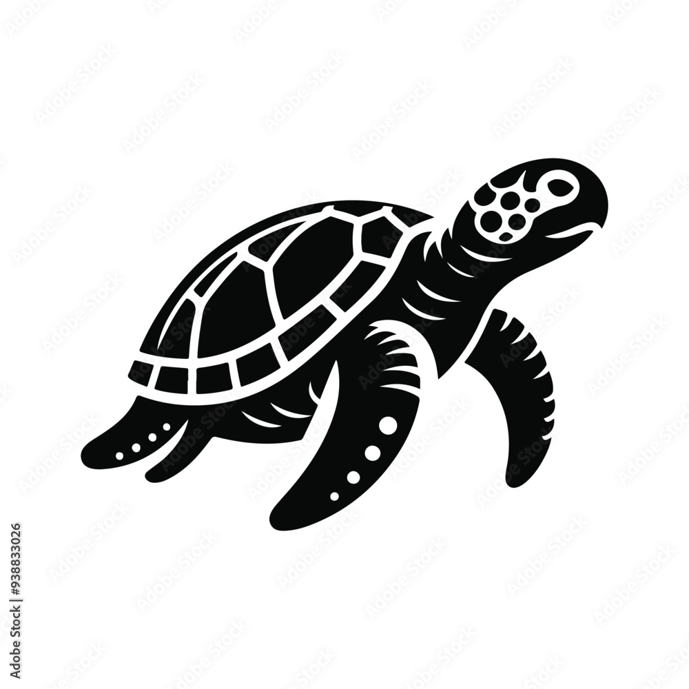 Fototapeta premium Turtle black silhouette vector with white background.