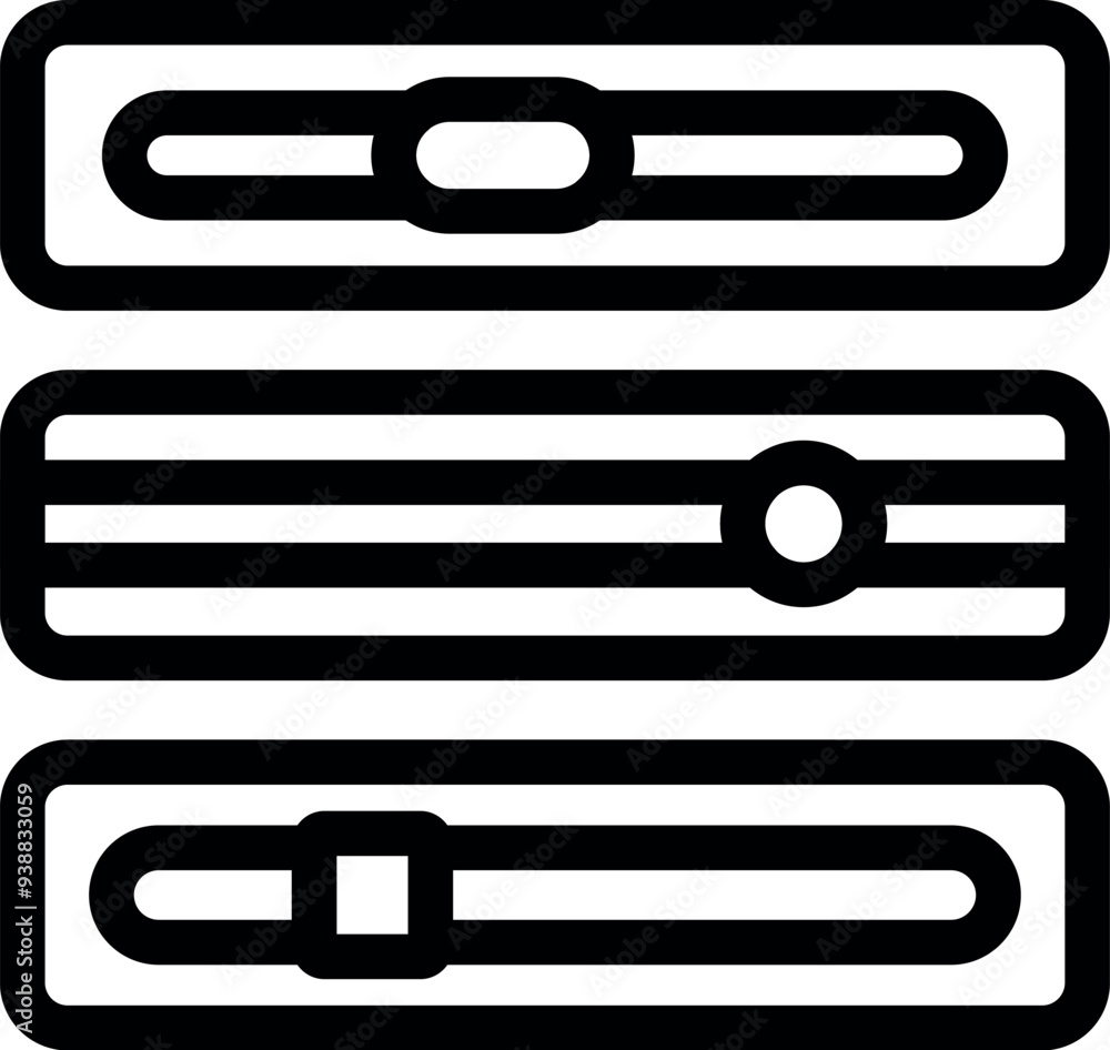Set of three different horizontal scroll bars with round and square buttons allowing user to scroll through content Set of three different horizontal scroll bars with round and square buttons allowing user to scroll through content