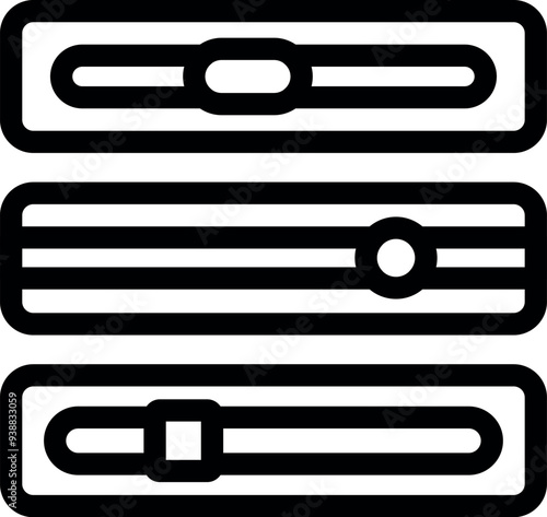 Set of three different horizontal scroll bars with round and square buttons allowing user to scroll through content