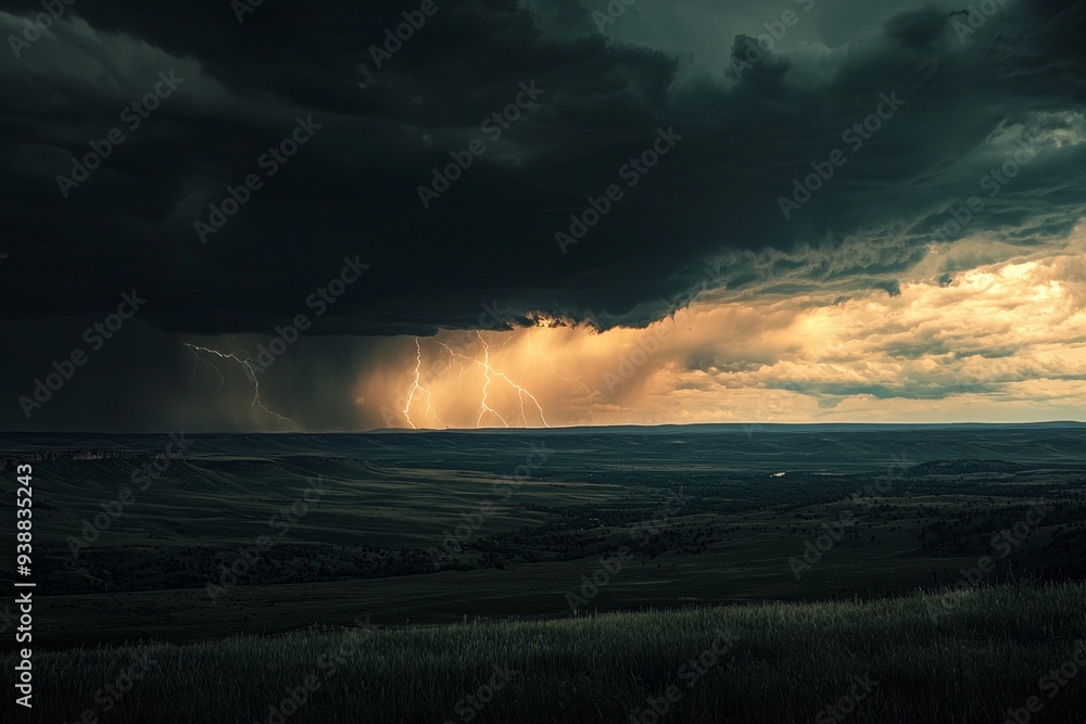 A distant thunderstorm brewing over a vast plain. A distant thunderstorm brewing over a vast plain.