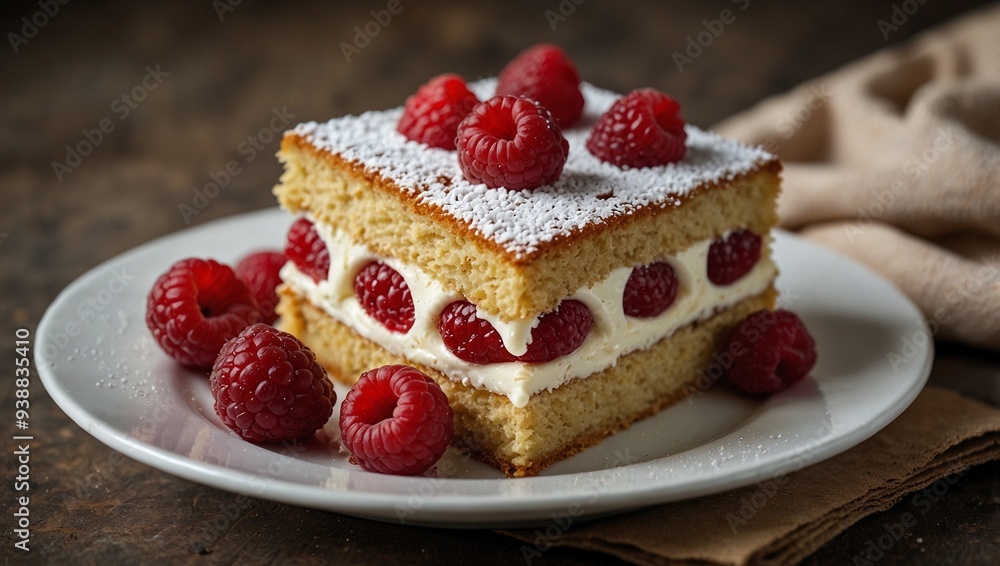 photo of a plate of sponge cake with cream with several types of berry toppings made by AI generative photo of a plate of sponge cake with cream with several types of berry toppings made by AI generative