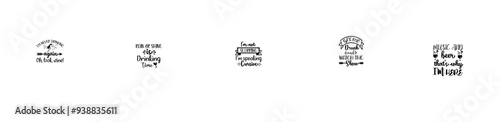 Elegant Drinking Typographic Emblems, Hand Lettering Pack Vector Illustration for Mug Design, Banner, Advertising