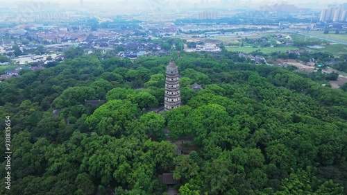 Aerial photography of historical buildings of Tiger Hill Pagoda in Suzhou photo