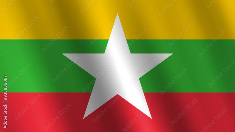 Myanmar waving flag.Burma country flag. Myanmar waving flag.Burma country flag.
