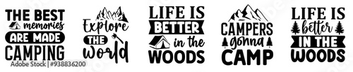 Decorative Camping Quotes, Inscriptions Collection Vector Illustration for Brochure, Holiday Cards, Social Media Post