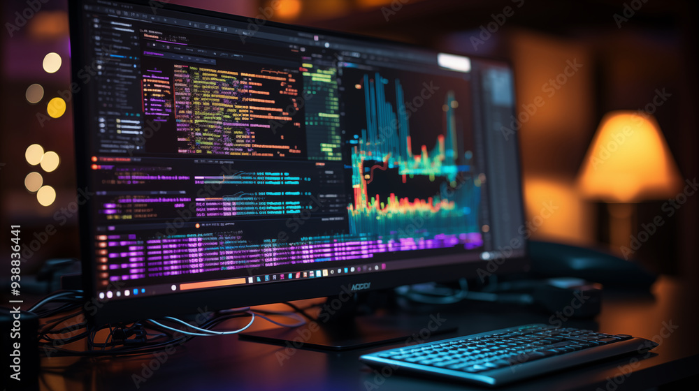 Screen Close-Up: Focus on a monitor displaying lines of code in an Integrated Development Environment (IDE) like VS Code, Sublime Text Screen Close-Up: Focus on a monitor displaying lines of code in an Integrated Development Environment (IDE) like VS Code, Sublime Text