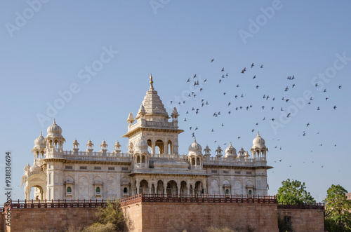 Beautiful architecture of Jaswant Thada cenotaph, in memory of Maharaja Jaswant Singh II, intricately carved sheets of Makrana marble, Jodhpur, Rajasthan, India, Asia. photo