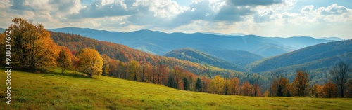 Vibrant fall landscape showcasing colorful trees and rolling hills