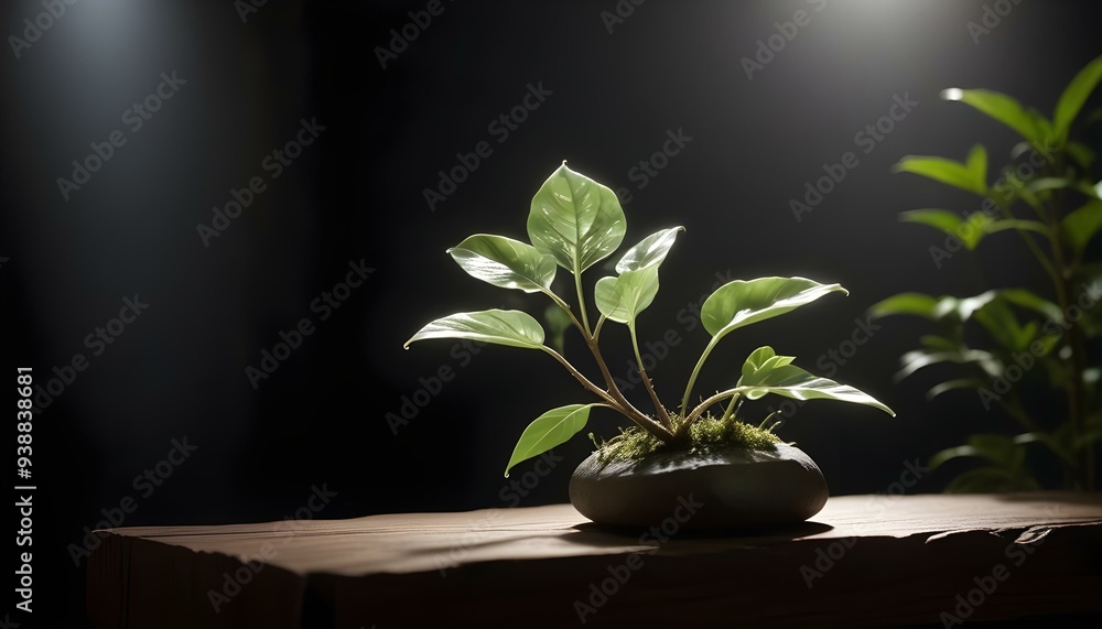 A plant growing in a wooden box with the sun behind it A plant growing in a wooden box with the sun behind it