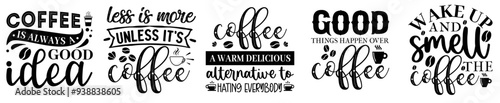 Cute Coffee Typographic Emblems, Labels And Badges Collection Vector Illustration for Printing Press, Book Cover, Brochure