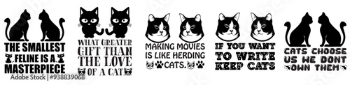 Creative Cat Phrases, Quotes Pack Vector Illustration for Printing Press, Poster, Decal