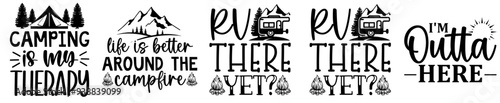 Creative Camping Calligraphic Lettering, Phrases Bundle Vector Illustration for Social Media Post, Holiday Cards, Book Cover