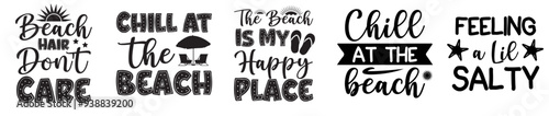Classic Beach Typography, Trendy Retro Style Illustration Bundle Vector Illustration for Magazine, Vouchers, Wrapping Paper