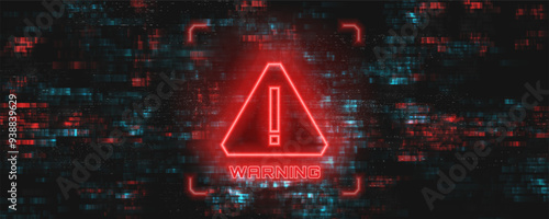 Danger sign. Hacked system or cyber attack. Warning symbol on the screen. Vector illustration.