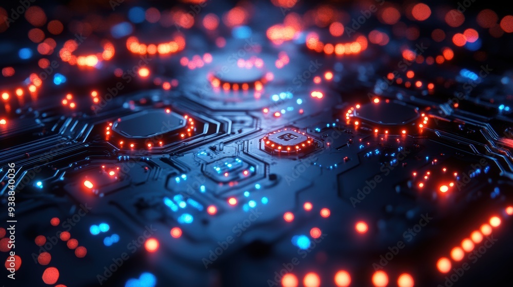 Close-up of a glowing circuit board featuring advanced electronic components, highlighting cutting-edge technology and digital infrastructure. Close-up of a glowing circuit board featuring advanced electronic components, highlighting cutting-edge technology and digital infrastructure.