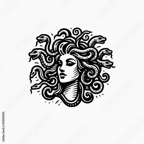 medusa silhouette vector logo design template