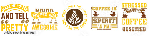 Cute Coffee Hand Lettering, Phrases Bundle Vector Illustration for Bookmark, Icon, Banner