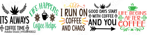 Colourful Coffee Typographic Emblems, Typography Pack Vector Illustration for Bookmark, Poster, Label