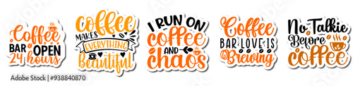 Vibrant Coffee Calligraphic Lettering, Typography Collection Vector Illustration for Infographic, Decal, Announcement