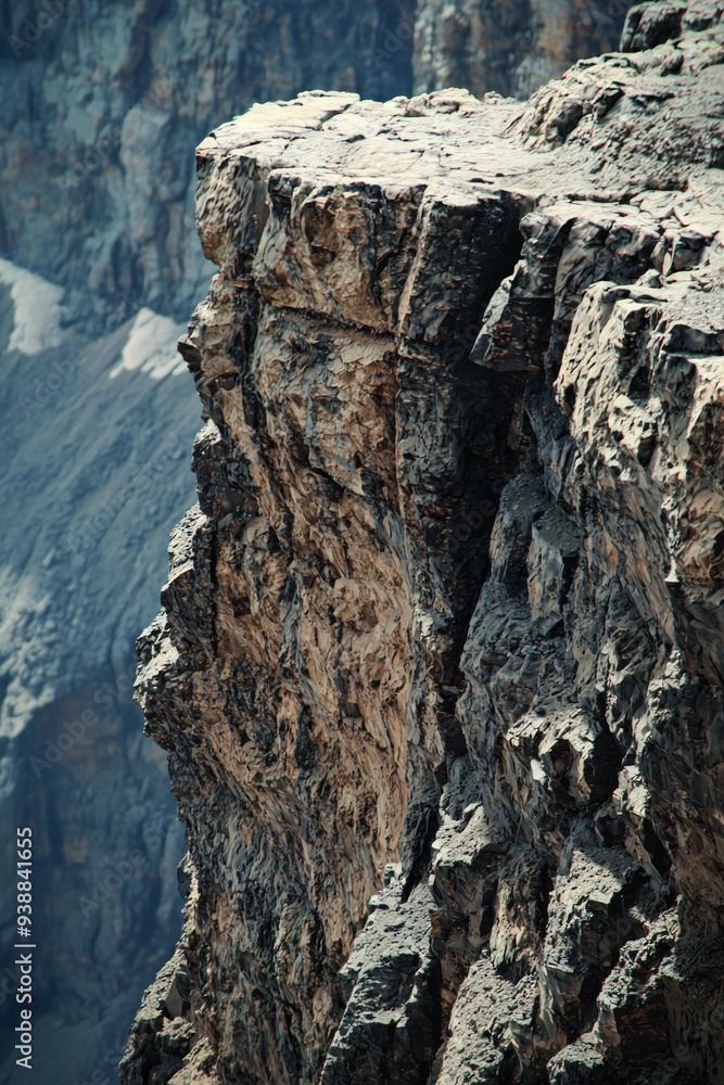 Fototapeta premium A far-off cliff face, with rugged textures and crevices 