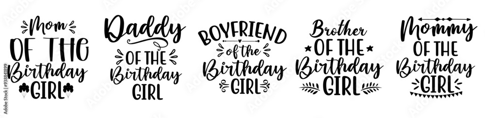 Minimal Birthday Girl Phrases, Hand Lettering Pack Vector Illustration for Packaging, Flyer, Holiday Cards Minimal Birthday Girl Phrases, Hand Lettering Pack Vector Illustration for Packaging, Flyer, Holiday Cards