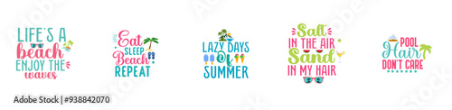 Vibrant Beach Phrases, Calligraphy Collection Vector Illustration for Printable, Brochure, Postcard