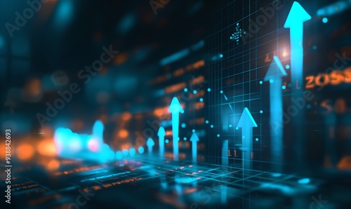 Wallpaper Mural A stock market graph with blue arrows pointing upwards, indicating an upward trend in the financial backdrop Torontodigital.ca