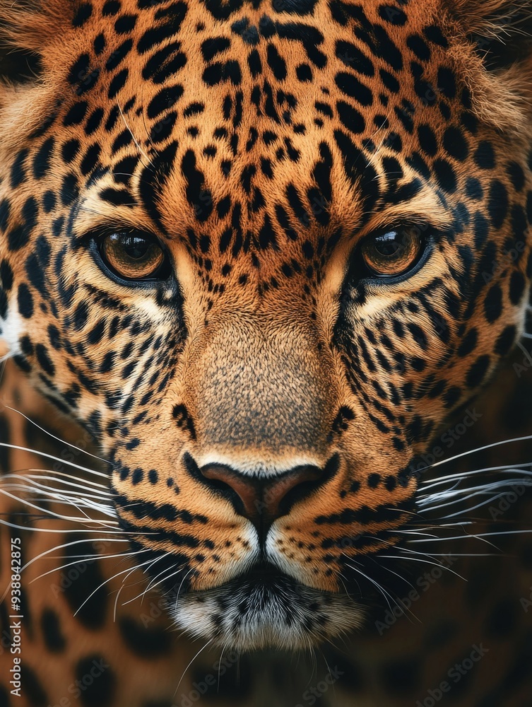 Naklejka premium Close-up view of a leopard showcasing distinctive spotted fur patterns