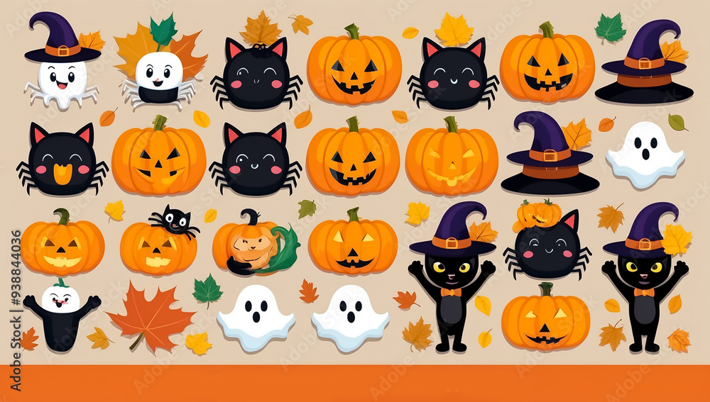 sticker set, different cute halloween sticker set, different cute halloween