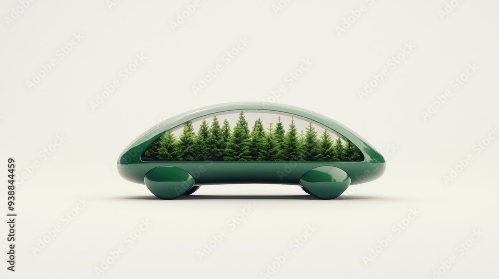 A futuristic car design showcasing a miniature forest, highlighting eco-friendly transportation concepts. A futuristic car design showcasing a miniature forest, highlighting eco-friendly transportation concepts.