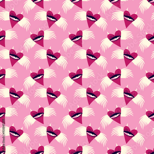 Bright Valentine's Day pattern with strange hearts. A pattern of devilish love hearts.