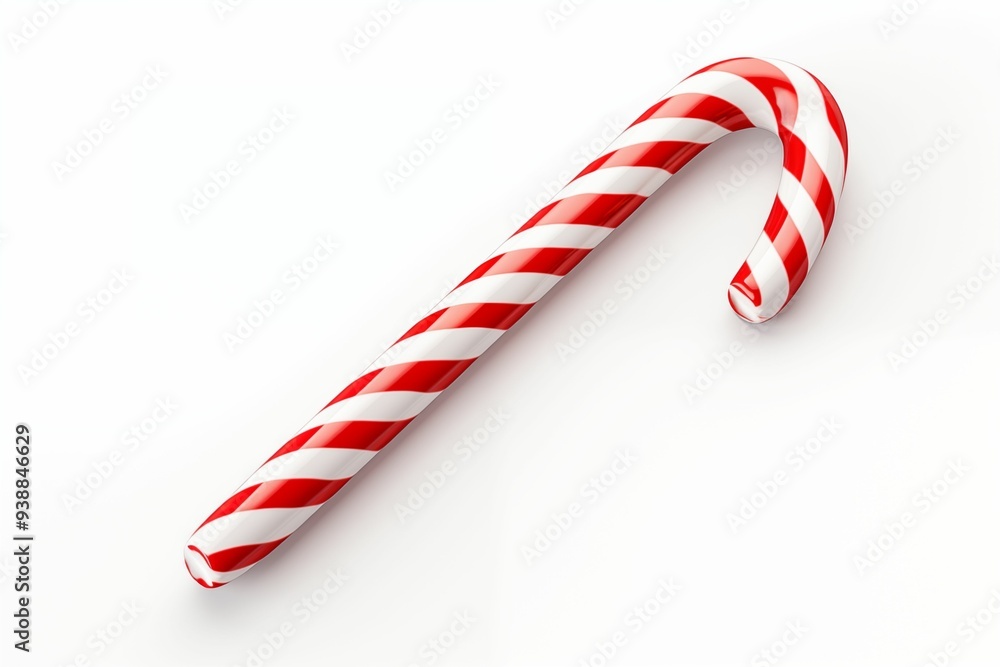 Fototapeta premium Christmas white and red candy cane isolated on white background. Generative ai.